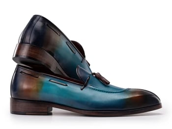 Paul Parkman 8135-BLU Blue Genuine Patina Leather Split Toe Tassel Loafer