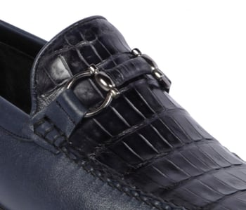 Lombardy Navy Genuine Crocodile / Leather Horsebit Loafer Shoes ZLA058210.