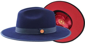 Bruno Capelo Navy / Red Bottom Australian Wool Flat Brim Fedora Hat MO-205