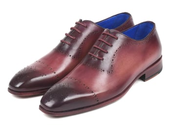 Paul Parkman "ZLS35BUR'' Burgundy Genuine Calfskin Leather Hand-Painted Perforated Oxford Shoes.