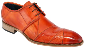 Duca Di Matiste "Imperio" Orange Genuine Italian Calfskin Lace-Up Shoes.