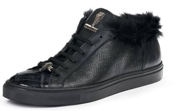 Mauri Black Genuine Crocodile / Shearling Fur Mauri Embossed Casual Sneakers.