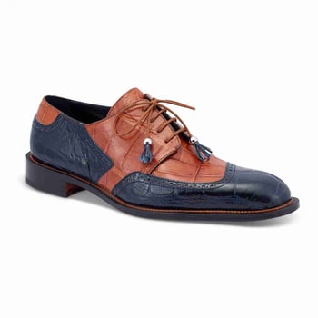 Mauri "3098" Wonder Blue / Cognac Genuine Alligator Derby Oxford Shoes.