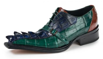 Mauri "Raptor" 44190 Country Green / Gold / Iris Blue Genuine Hornback / Baby Crocodile Hand-Painted Shoes.