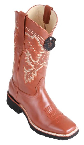 Los Altos Honey Genuine Pull Up Leather Wide Square Toe Cowboy Boots 82E3851