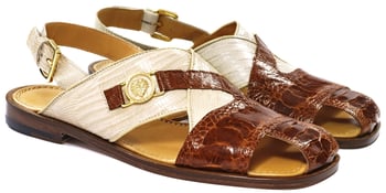 Mauri "Romano" 5076 Gold / Linen Genuine Ostrich Leg / Lizard Sandals.