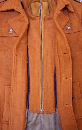 De-Niko Camel Wool Blend Single Breasted Pea Coat / Zip-Out Lining MW1426