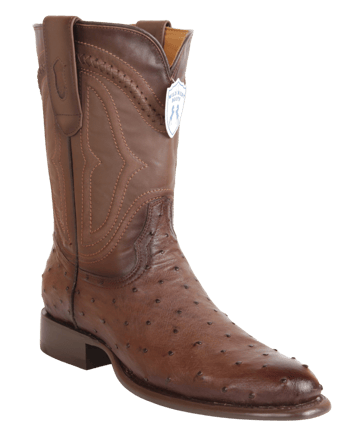 Wild West 269I0316 Faded Brown Genuine Full Quill Ostrich Leather Roper Toe Cowboy Boots