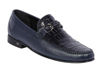 Lombardy Navy Genuine Crocodile / Leather Horsebit Loafer Shoes ZLA058210.