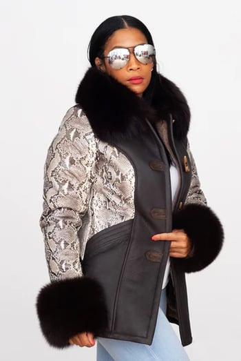 G-Gator Women's 1077 Genuine Sheepskin Fox Fur Python Skin Jacket