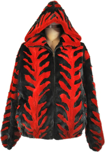 Winter Fur Black / Red Genuine Full Skin Mink Bomber Detachable Hood Jacket M89R02RD.