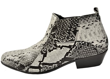 Antonio Cerrelli White / Black Vegan Leather Python Print Cuban Heel Chelsea Boots 5159