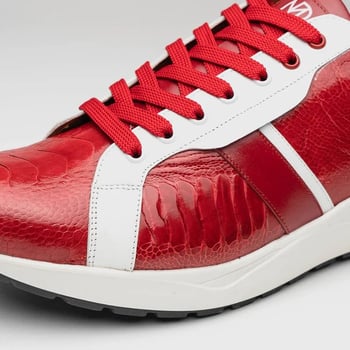 Marco Di Milano "Lyon" Red / White Genuine Ostrich And Calfskin Fashion Sneaker