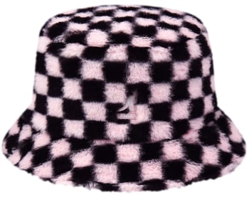 Kangol Pink / Black Checkered Faux Fur Bucket Hat K4370