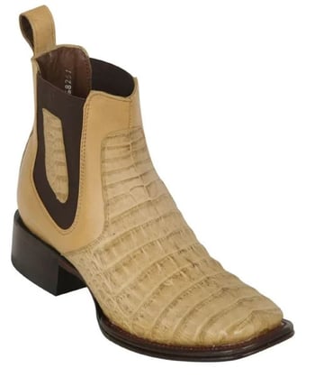 Los Altos Grasso Honey Genuine Caiman Belly Wide Square Toe Ankle Boots 82BVG8251