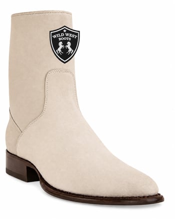 Wild West 269BZ6604 Winter White Genuine Suede Leather Low Shaft Roper Toe Cowboy Boots With Zipper