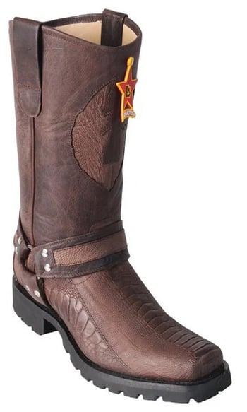 Los Altos Greasy Finish Genuine Ostrich Leg Motorcycle Square Toe Cowboy Boots 55TG0507