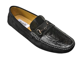 Mauri "Ocean Drive" 9119 Black Kangaroo Nubuck / Ostrich Leg Loafer Shoes