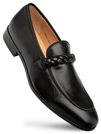 Mezlan "Parole" Black Soft Textured Calfskin Leather Penny Loafer 21047.