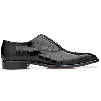 Belvedere "Mare" Black Genuine Eel And Ostrich Leg Oxford Shoes 2P7.