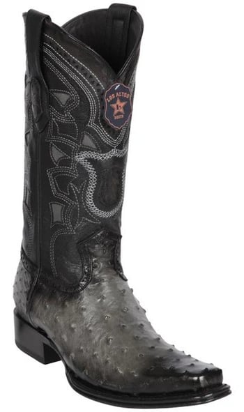 Los Altos Faded Gray Genuine Full Quill Ostrich European Square Toe Cowboy Boots 760338