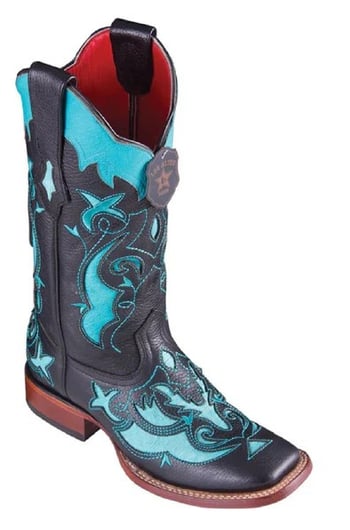 Los Altos Women's Sanded Turquoise Genuine Teju Leather Wide Square Toe Cowgirl Boots 32R0708