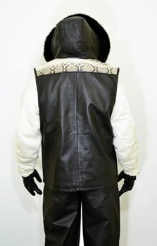 G-Gator Genuine Python Snake Skin / Leather Vest With Fox Fur Trimming On Hood 902