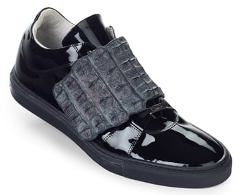 Mauri "Ironia" 8561 Black Genuine Patent Leather / Dark Grey Hornback Crocodile Casual Shoes