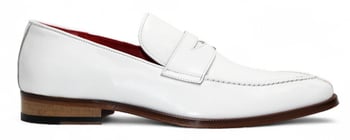 Emilio Franco Oliviero White Calf Leather Loafers, Lambskin Lining, Hand-Stitched Leather Sole