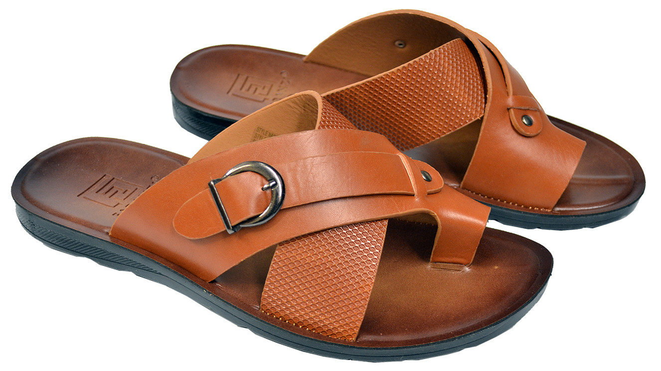 Faranzi Men s Brown Buckled Vegan Leather Casual Slide Sandals Upsca