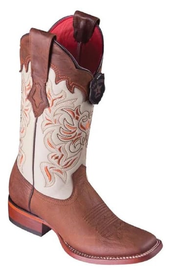 Los Altos Women's Brown Genuine Teju Leather Wide Square Toe Cowgirl Boots 3225235