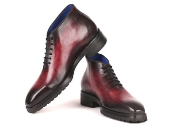 Paul Parkman "791BRD13" Bordeaux Burnished Hand-Painted Genuine Calfskin Oxford Ankle Boots