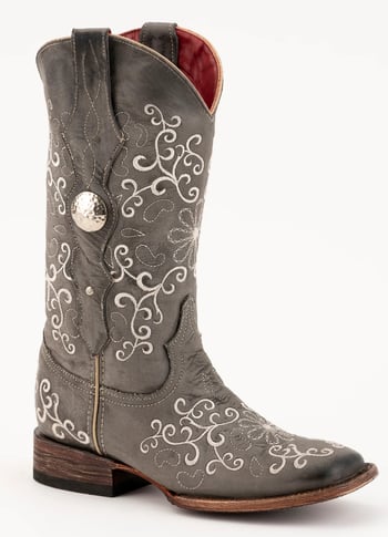 Ferrini Ladies "Bella" Smoke Genuine Full Grain Leather Square Toe Cowgirl Boots 82293-49