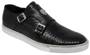 Mauri "Trendsetter" 8592 Black Genuine Lizard Double Monk Strap Loafer Shoes.