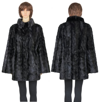 Winter Fur Ladies Black Mink Paws 3/4 Coat W69Q01BK.