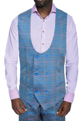 Cielo Teal / Fuchsia / Multi Color Micro Plaid Slim Fit Vest V3564