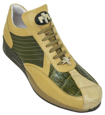 Mauri "M733" Beige / Olive Green Genuine Alligator Sneakers