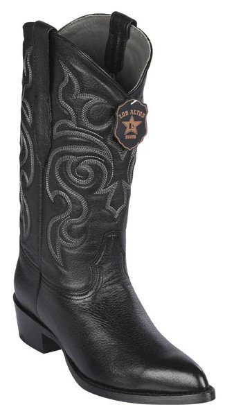 Los Altos Black Genuine Elk Leather J Toe Cowboy Boots 995105