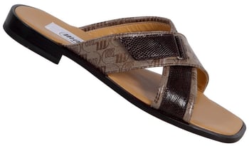 Mauri 1202/3 Dark Brown Genuine Lizard / Mogano-Beige Iridescent Mauri Fabric Sandals