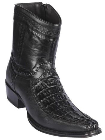 Los Altos Black Genuine Caiman Tail and Deer Boots  Leather  European Square Toe Low Shaft Cowboy Boots 76BF0105