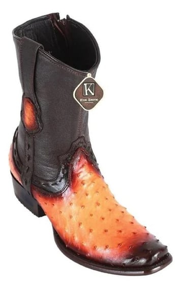 King Exotic Faded Buttercup Genuine Ostrich Dubai Square Toe Cowboy Boots 479B0301