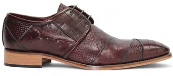 Duca Di Matiste Imperio Burgundy Italian Calf Leather Crocodile-Ostrich-Lizard Print Derby Shoes.