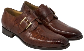 Mauri "Cardinal" 4853/3 Gold Burnished Genuine Ostrich Leg Hand Painted Monk Strap Loafer Shoes.