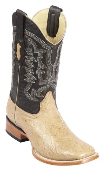 Los Altos Oryx Genuine Smooth Ostrich Leather Wide Square Toe Cowboy Boots 8279711