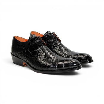 Fennix Italy Roger Black Genuine Alligator Snakeskin Lace-Up Dress Shoes