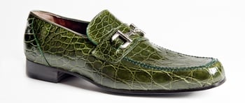 Mauri "4885" Green Genuine Crocodile Flanks Horse-Bit Loafers Shoes.