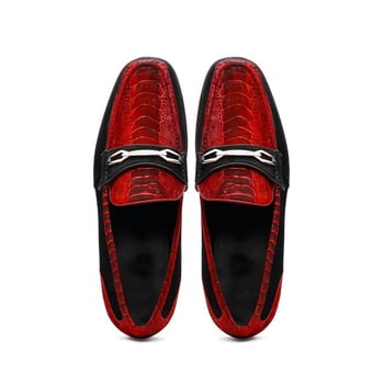 Marco Di Milano "Hugo" Black / Red Genuine Sueded Ostrich Leg Loafer