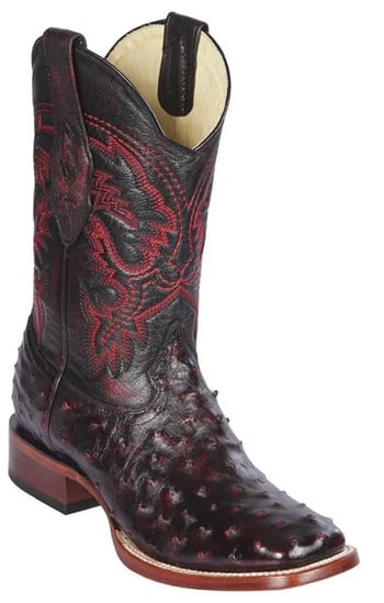 Los Altos Black Cherry Genuine Full Quill Ostrich Wide Square Toe Cowboy Boots 8220318