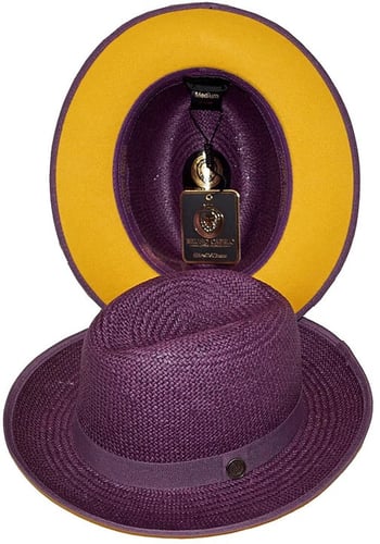 Bruno Capelo Purple / Gold Bottom Natural Straw Fedora Hat EM-520