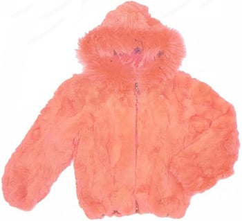 Winter Fur Kid's Peach Genuine Rex Rabbit Jacket with Fox Trimmed Hood K08R02.